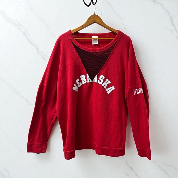 PINK Victoria's Secret Tops - PINK Victoria's Secret Nebraska Pullover Sweatshirt Crewneck Red Large